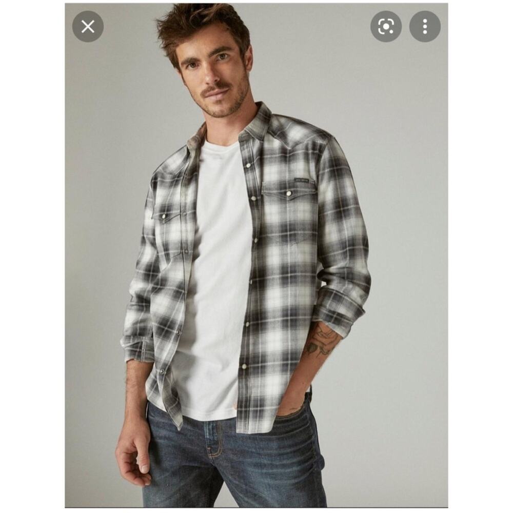 Lucky Brand Men Blue Plaid Long Sleeves Button Down Shirt Size XL